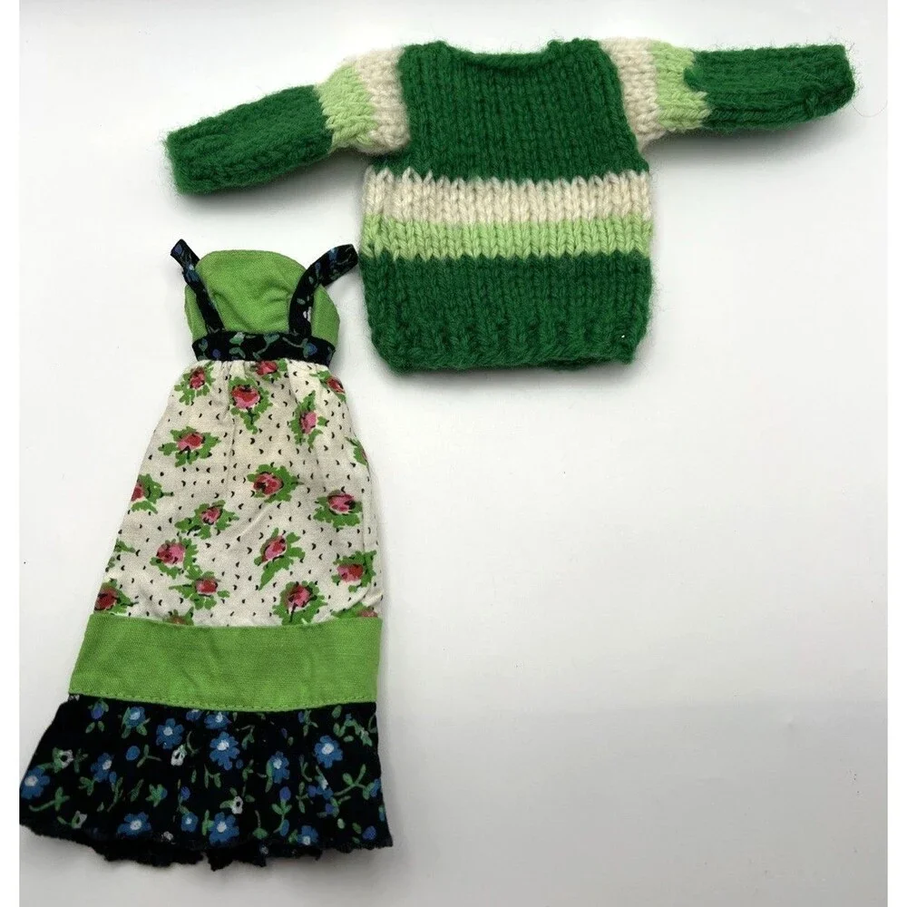 Vtg Busy Barbie Steffie Doll 1971-72 Mattel Patchwork Dress & Knit Sweater